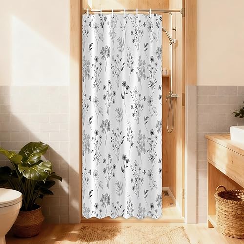 Miniatura 15 de Cortina de Ducha Verde Salvia con Flores Florales, Cortina de Ducha Botánica Acuarela de Eucalipto para Baño, Linda Cortina de Ducha Impermeable de