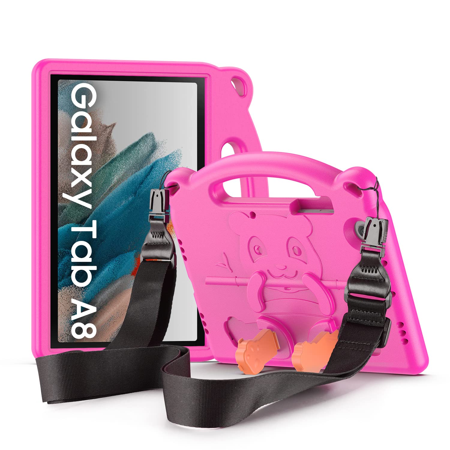 DUX DUCIS Kids Case for Samsung Galaxy Tab A8 10.5 inch 2022 (SM-X200 / -X205 / -X207), Light Weight Full Protection Shockproof Case with Handle, Kickstands & Shoulder Strap (Pink)