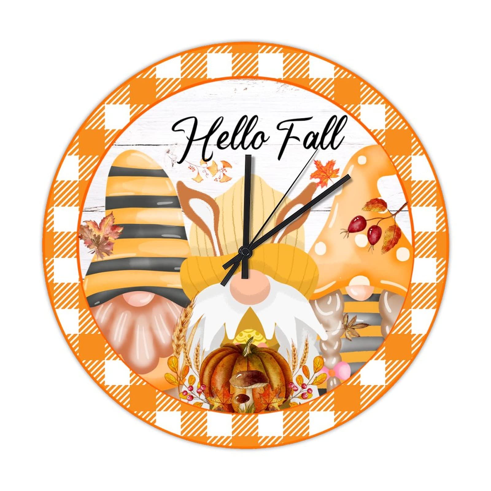 Horloge ronde en bois Hello Fall Gnome, cadeau decoration maison idéal