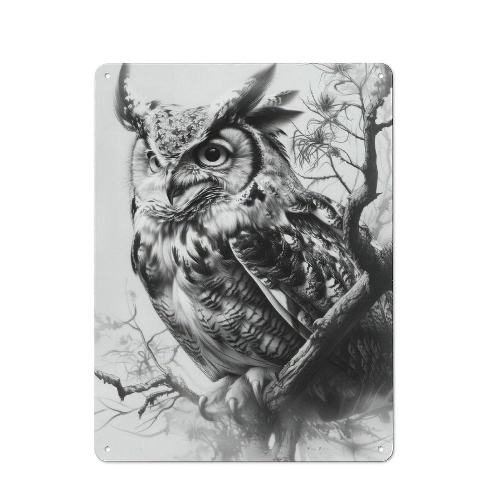 Junmoney Great Horned Owl Tin Sign 40X30cm With For Living Room Wall, Retro Decor, Gift Idea At Christmas For Living Room Decor Lovers
