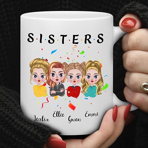 Miniatura 4 de WHIDOBE Taza de café personalizada de 11 onzas y 15 onzas con avatares, nombres, taza personalizada para mujeres, regalos personalizables para