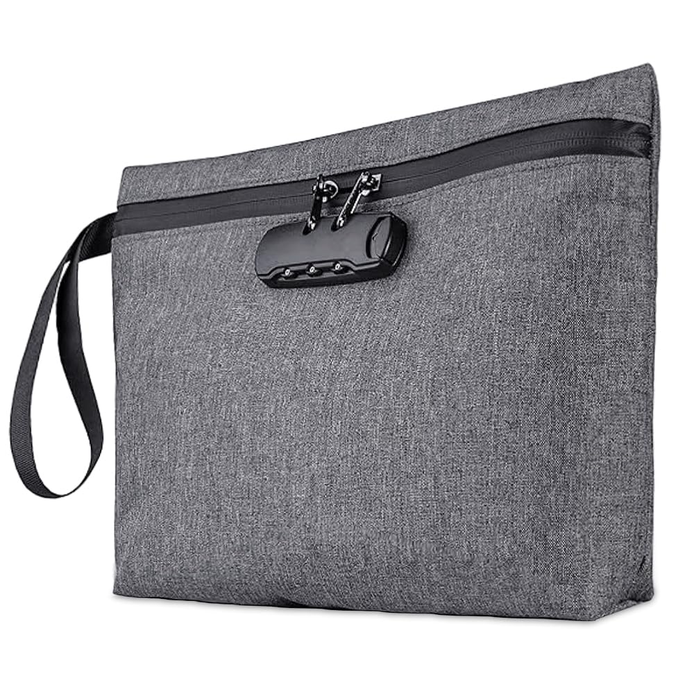 Bolsa Antiodor con Cerradura de Combinación, 32 x 20 cm Bolsa de Dinero Impermeable, Prueba de Olores, Antirrobo, Viajar Bolsa de Almacenamiento, para Almacenar Efectivo y Objetos (gris)