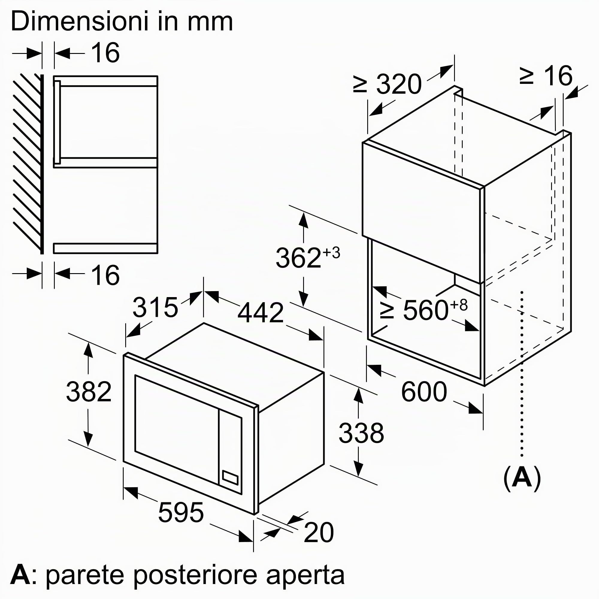 Serie 2, Microonde da incasso, Con display digitale, Illuminazione LED, Sistema automatico di pulizia, Nero