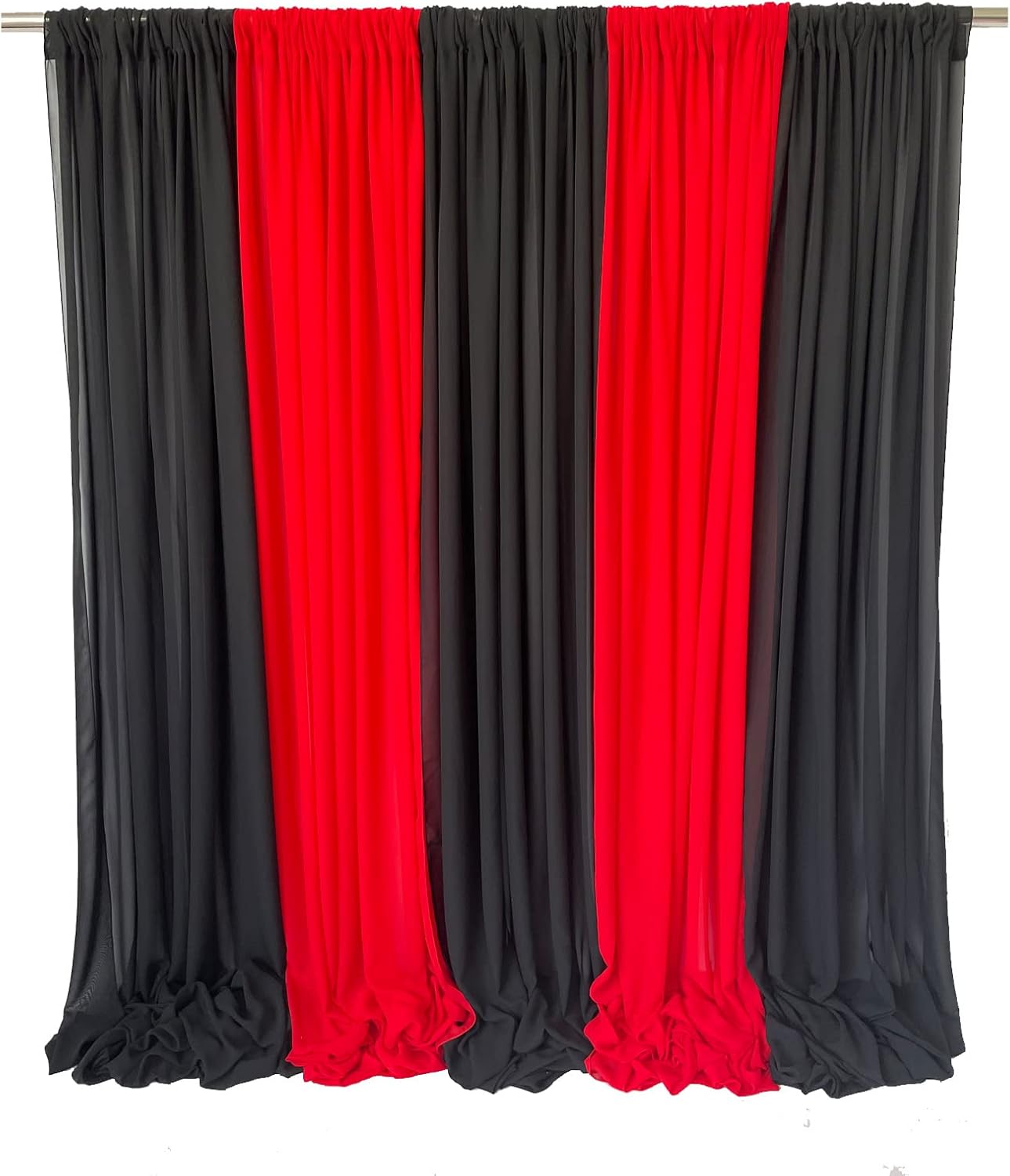 EHLDekol Sheer Chiffon Backdrop Curtains 10ft x 10ft (5ft x 2Panels)，Chiffon Fabric Drapes for Wedding, Long Sheer Curtain for Living Room, Arch Party Stage Decoration (Black, 120 x 120 Inch)