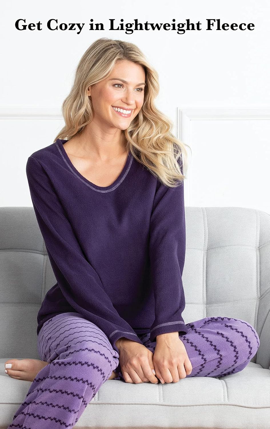 PajamaGram Fleece Womens Pajamas - Winter Pajamas For Women Set Long Sleeve, Pullover Top Pajama Sets for Women 2 piece - Straight Leg Loungewear or Jammies for Woman, Plum Purple Heart, Petite, MD - Image 3