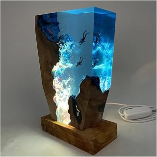 Eevan LED Ocean Diver Lights with Stand, USB Epoxy Resin Bedside Table Lamp, Art Ornaments for Office Bedroom,6 * 4in