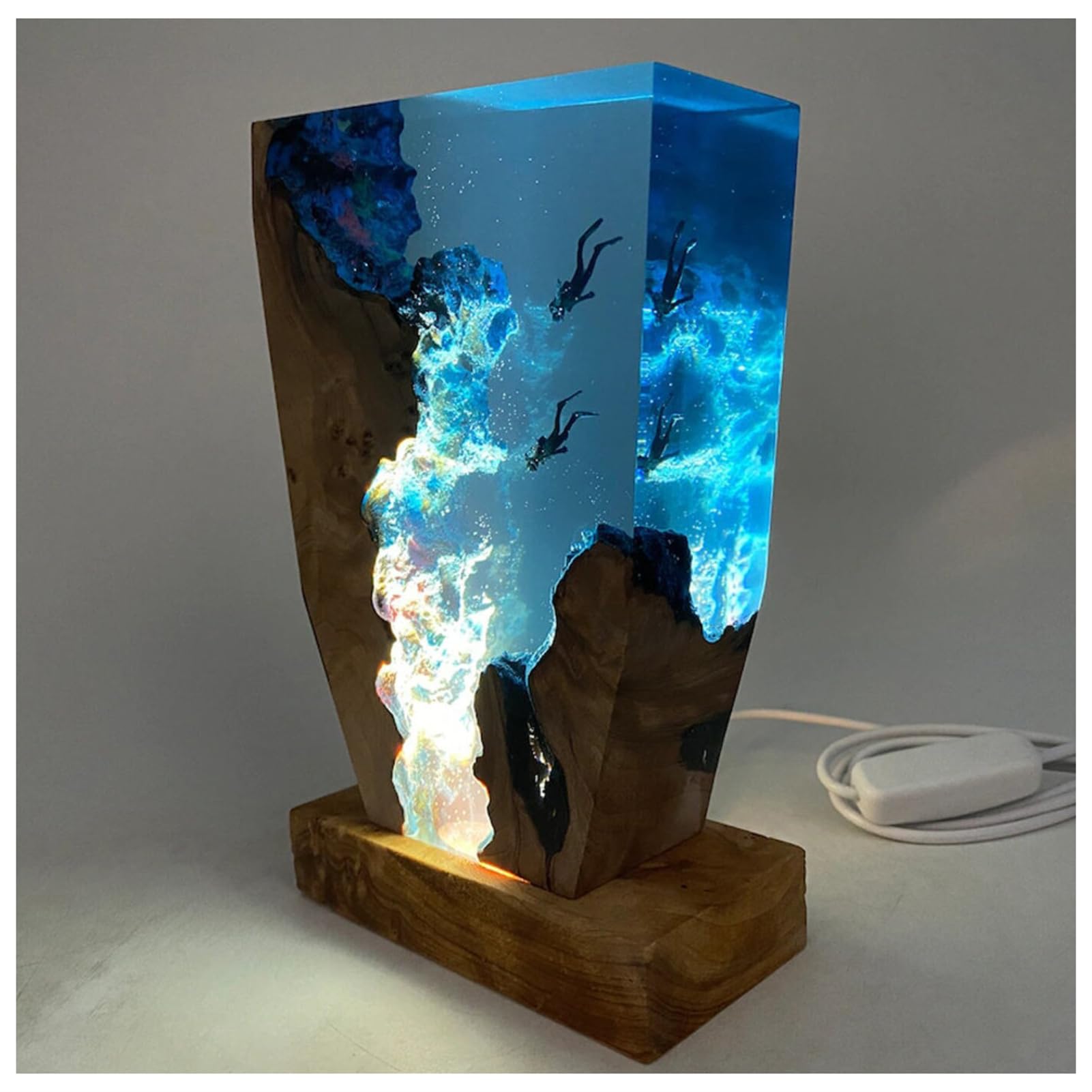 Lumières De Plongée Océanique À LED avec Support, Lampe De Chevet en Résine Époxy USB, Ornements Artistiques pour Chambre À Coucher De Bureau,6 * 4in