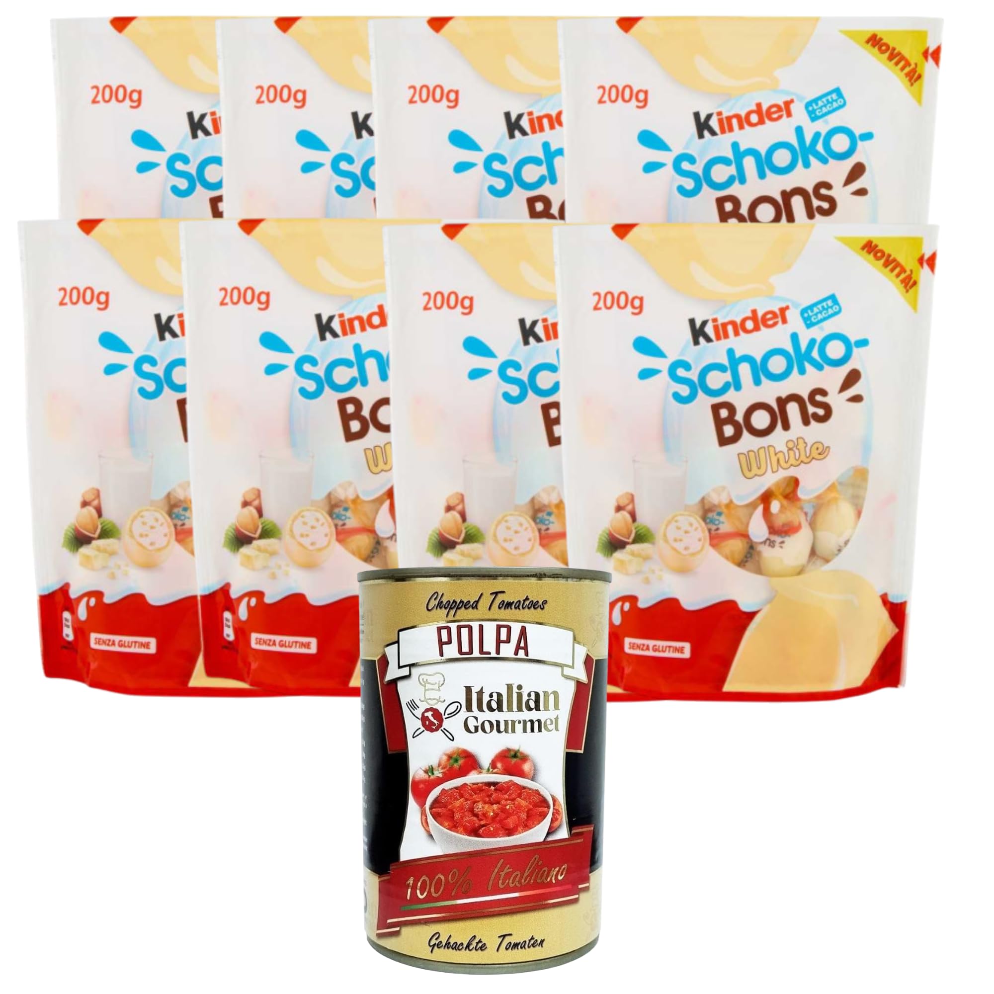 Italian Gourmet Schokobons White – Weiße Schokolade mit Milchcreme & Haselnussstückchen – 8x200 g Beutel+ Italian Gourmet Polpa