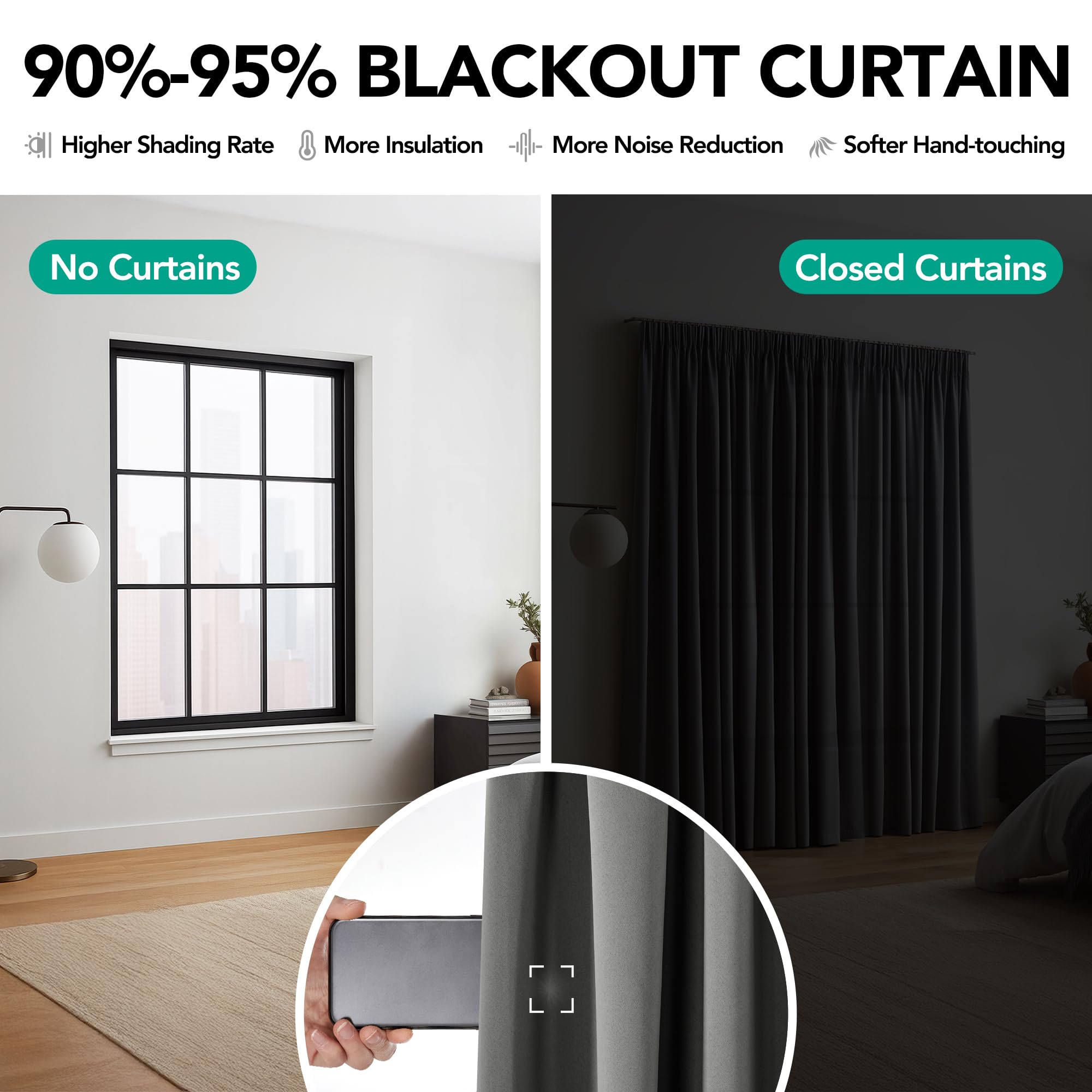 Deconovo Tende Oscuranti per Interni con Fettuccia, Termiche Isolanti – 3 Modi di Montaggio, per Camera da Letto e Soggiorno, 1 Pannelli 200x245 cm, Grigio Chiaro, Certificato OEKO-TEX