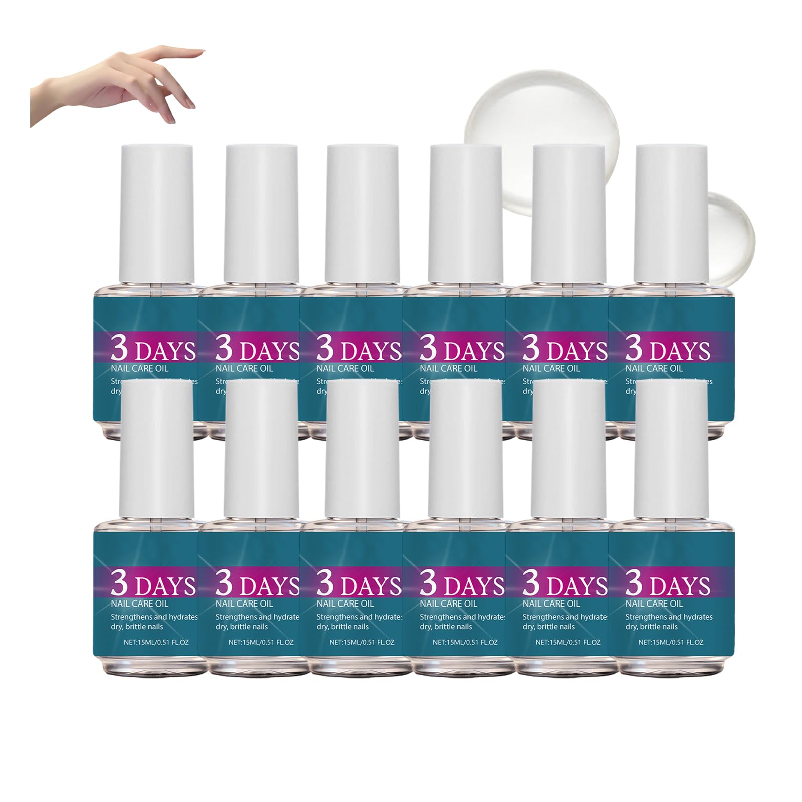Huile de soin des ongles 3 jours, fortifiante et stimulante pour la pousse, hydratante et nourrissante pour les cuticules, adaptée aux ongles mous et fragiles, soin hydratant intense pour (12PCS)