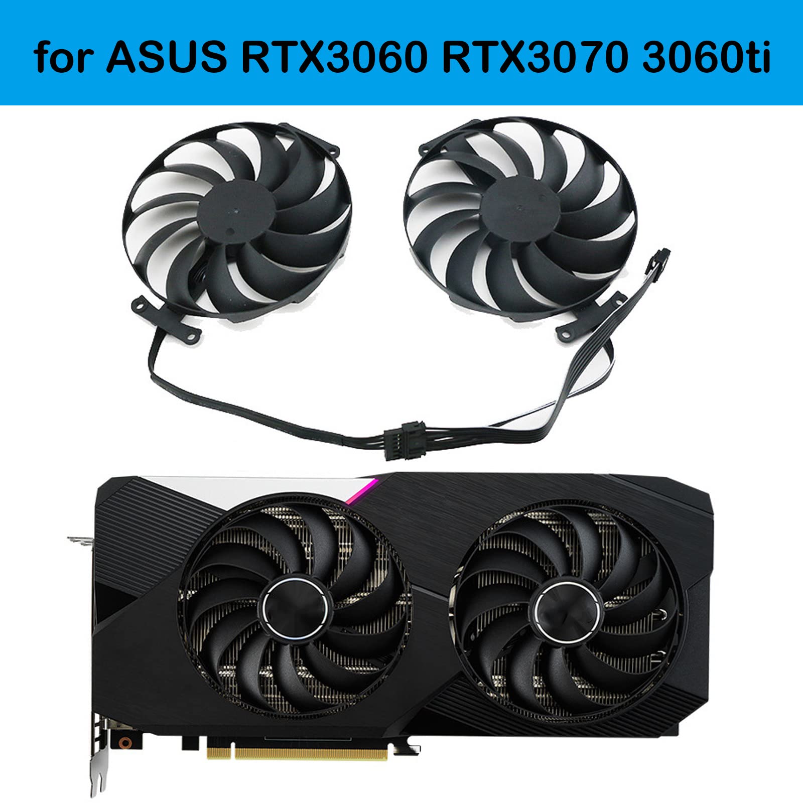 Graphics Card Cooling Fan GPU Cooler Fan Replacement Part Model T129215SU for ASUS RTX3060 RTX3070 3060ti LHR DUAL OC V2, 1 Pair
