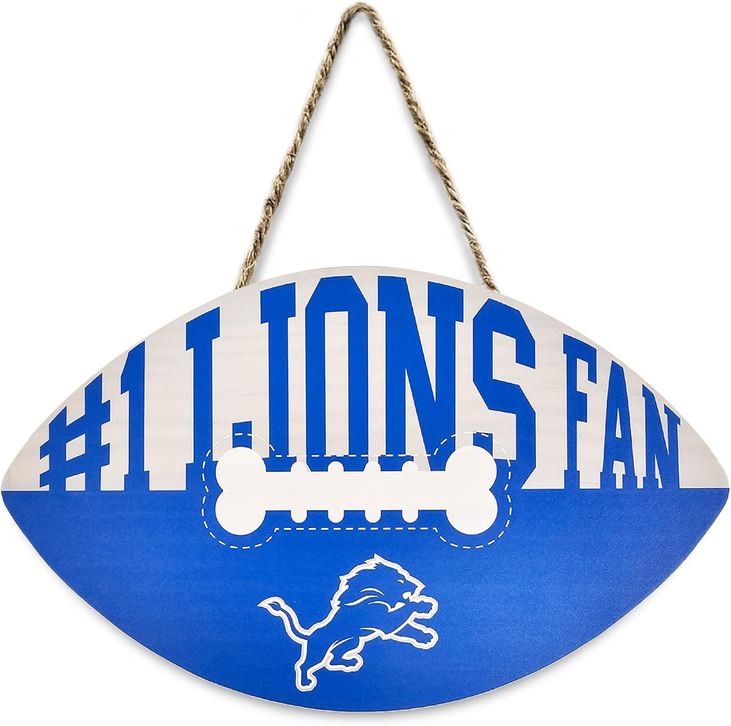 NFL #1 Detroit Lions Best Fan's Football Shape Sign with Dog Bone Design, Sporty Fence Sign, NFL Football Fan Waterproof Wooden Wall Sign, Yard Decor Indoor and Outdoor with Team Logo!