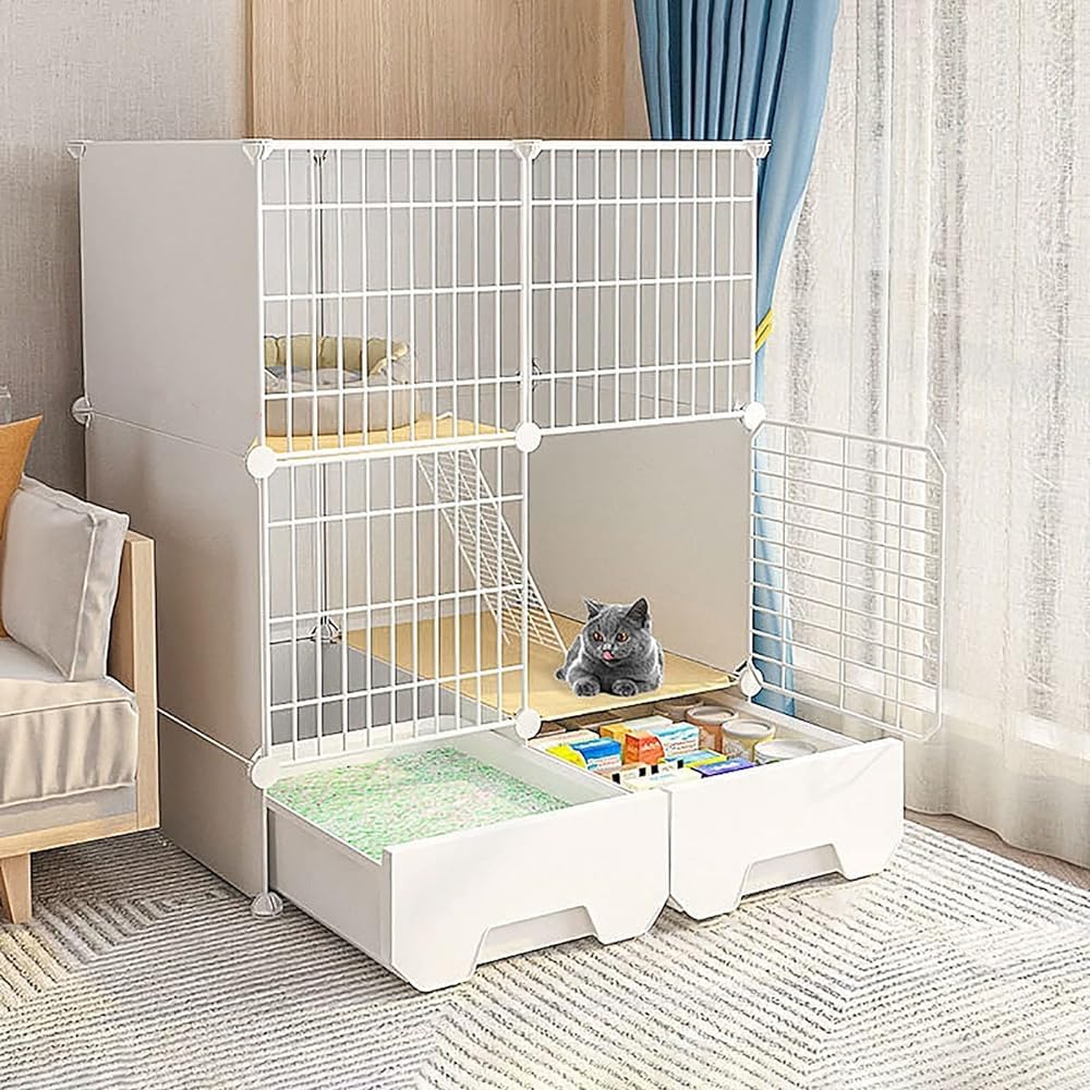 Gabbie per Gatti - Gabbia per Gatti da Interno, recinto per Gatti, recinto per Gatti per Balcone, Cuccia Fai da Te in Filo Metallico Staccabile, Gabbia per furetti, Gabbie per porcellini d'I
