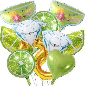 12Pcs Margs and Matrimony Bachelorette Balloons, Lime Diamond Ring Margarita Glass Balloons for Margarita Matrimony Bachelorette Party Wedding Mexican Fiesta Bridal Shower Decorations Supplies