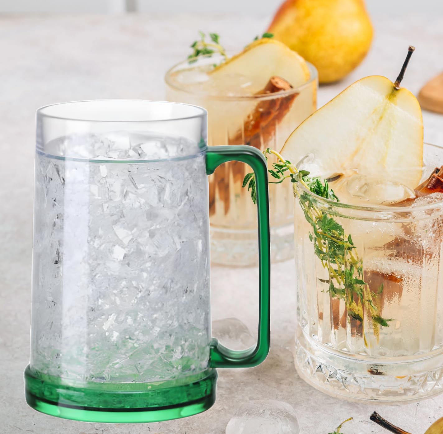 BETALTOV Double Wall Gel Frosty Freezer Mugs/ 16oz Cool Coffee Cups, Juice Ice Mugs with Handle for Ice Cold Beverages/Perfect for Summer Parties and Outdoor Fun/Multicolour (Green) 2
