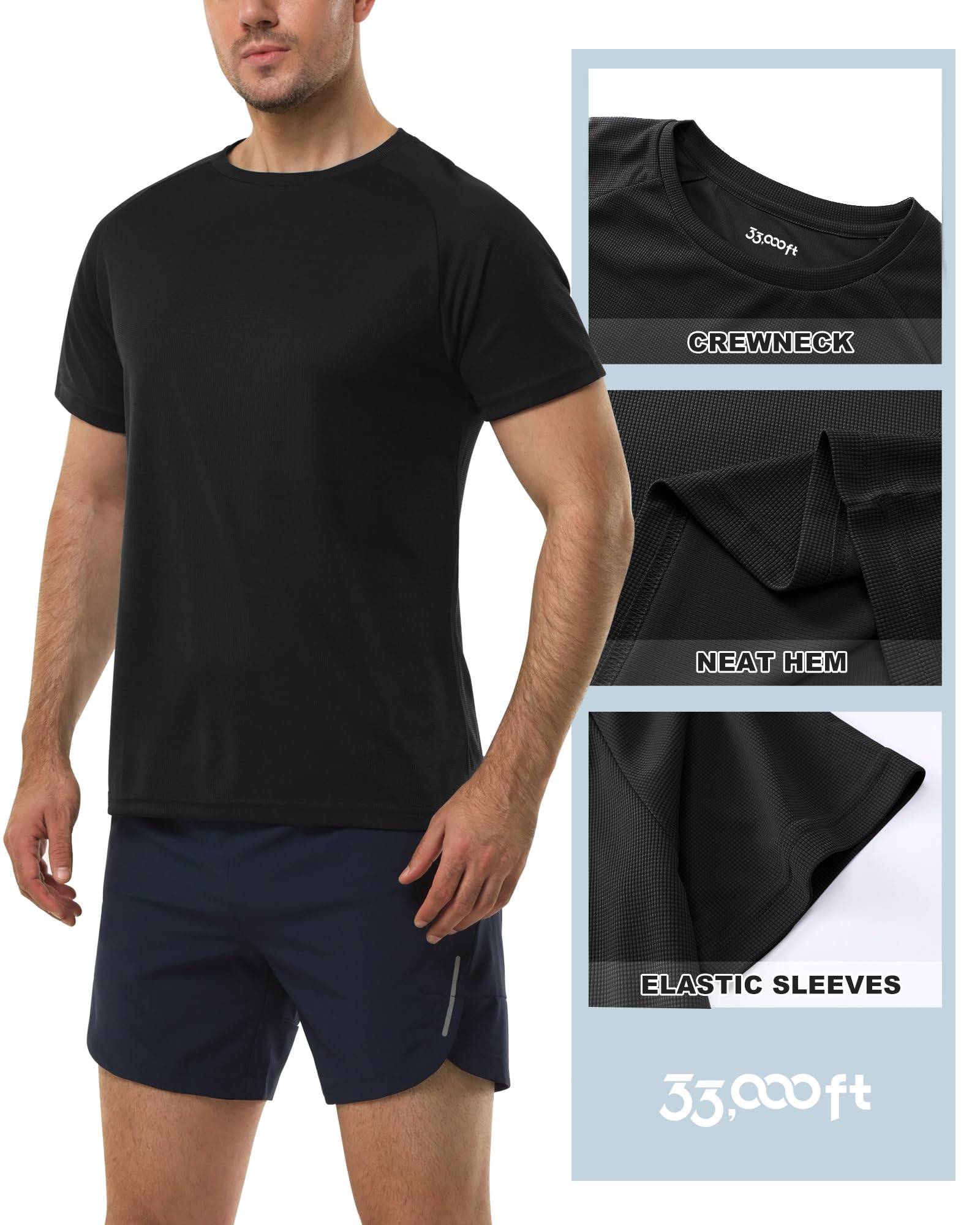 33,000ft Herren Laufshirt 1/4 Reißverschlus Sportshirt Leicht Langarmshirt | Stretch, Atmungsaktiv, Schnelltrocknend, Feuchtigkeitsableitend, Trainingsshirt, Funktionsshirt für Gym Fitness Training