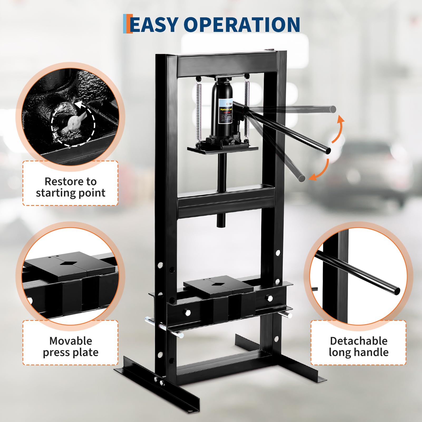 Prensa de taller hidráulica, prensa hidráulica de 6T de acero, prensa de bastidor con ancho de trabajo de 33 cm, altura de trabajo ajustable de 1,5-27 cm, prensa de rodamientos para prensado