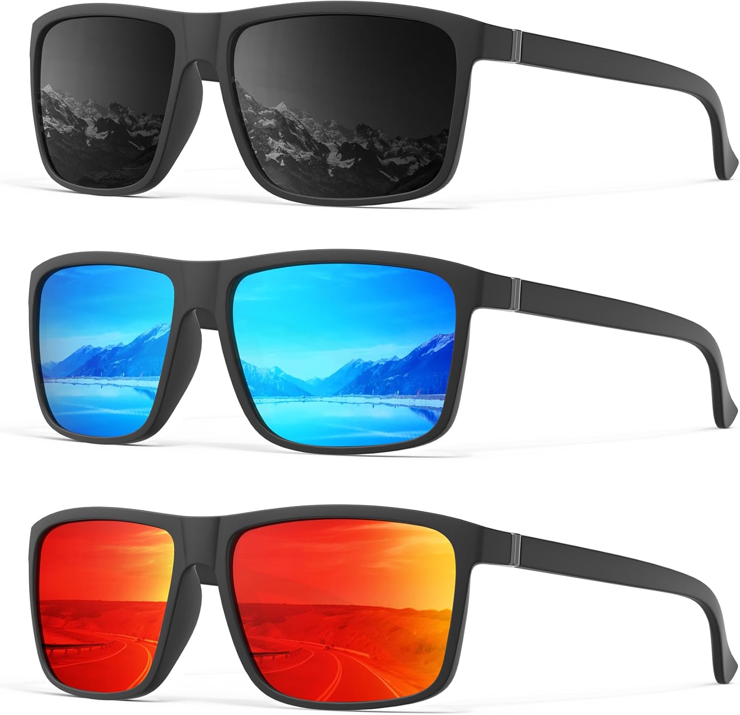 Polarized Sunglasses Men Women: Mens Sunglasses Sun Glasses for Driving Sports Fishing with UV Protection 3 Packs