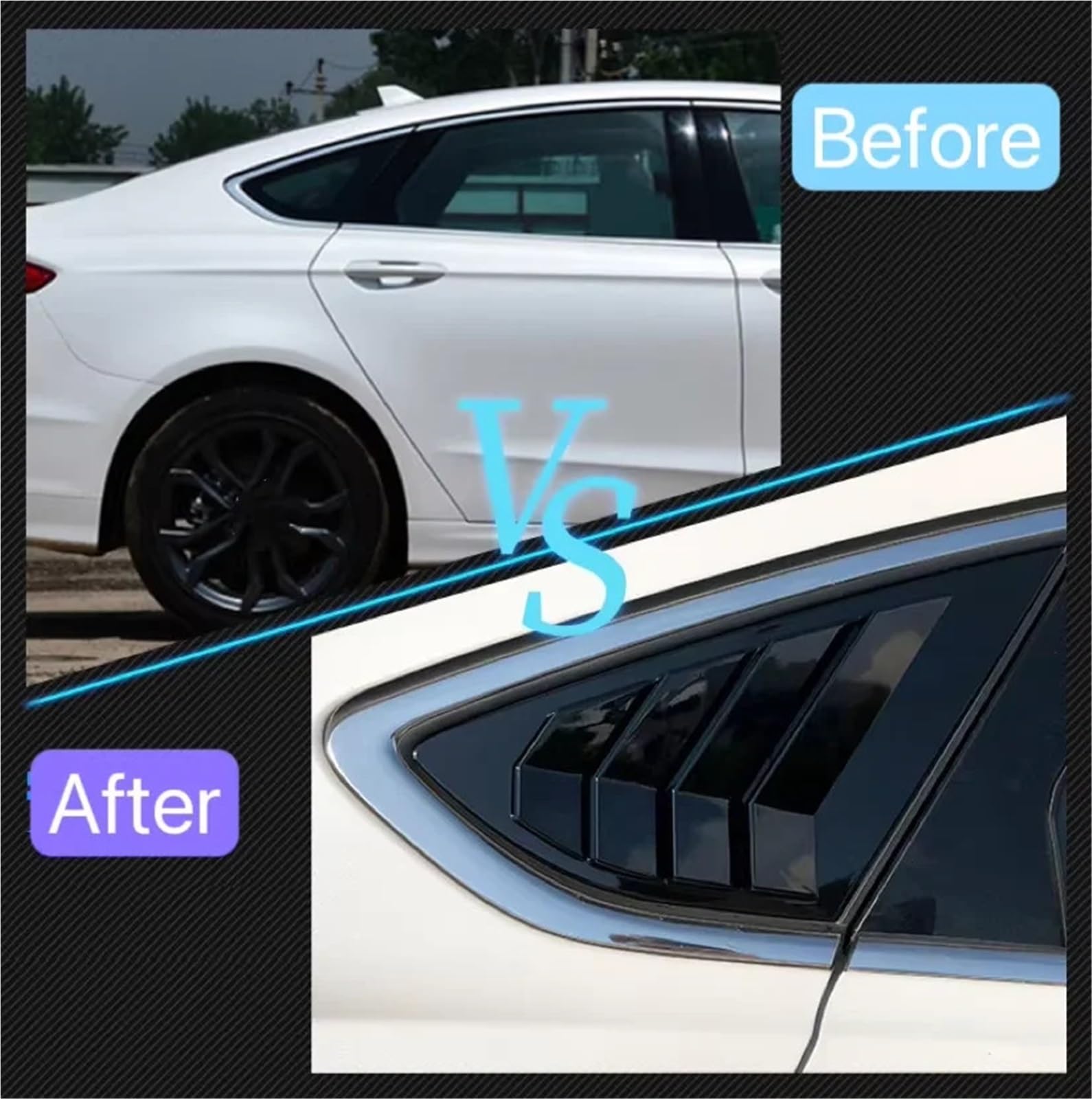Zaluzje do okien bocznych Pasuje do Forda Mondeo Fusion Sedan 2013-2018, osłony tylnej szyby, bocznej żaluzji, naklejki ozdobnej, wlotu powietrza ABS Osłonę bocznej żaluzji samochodu(Carbon)