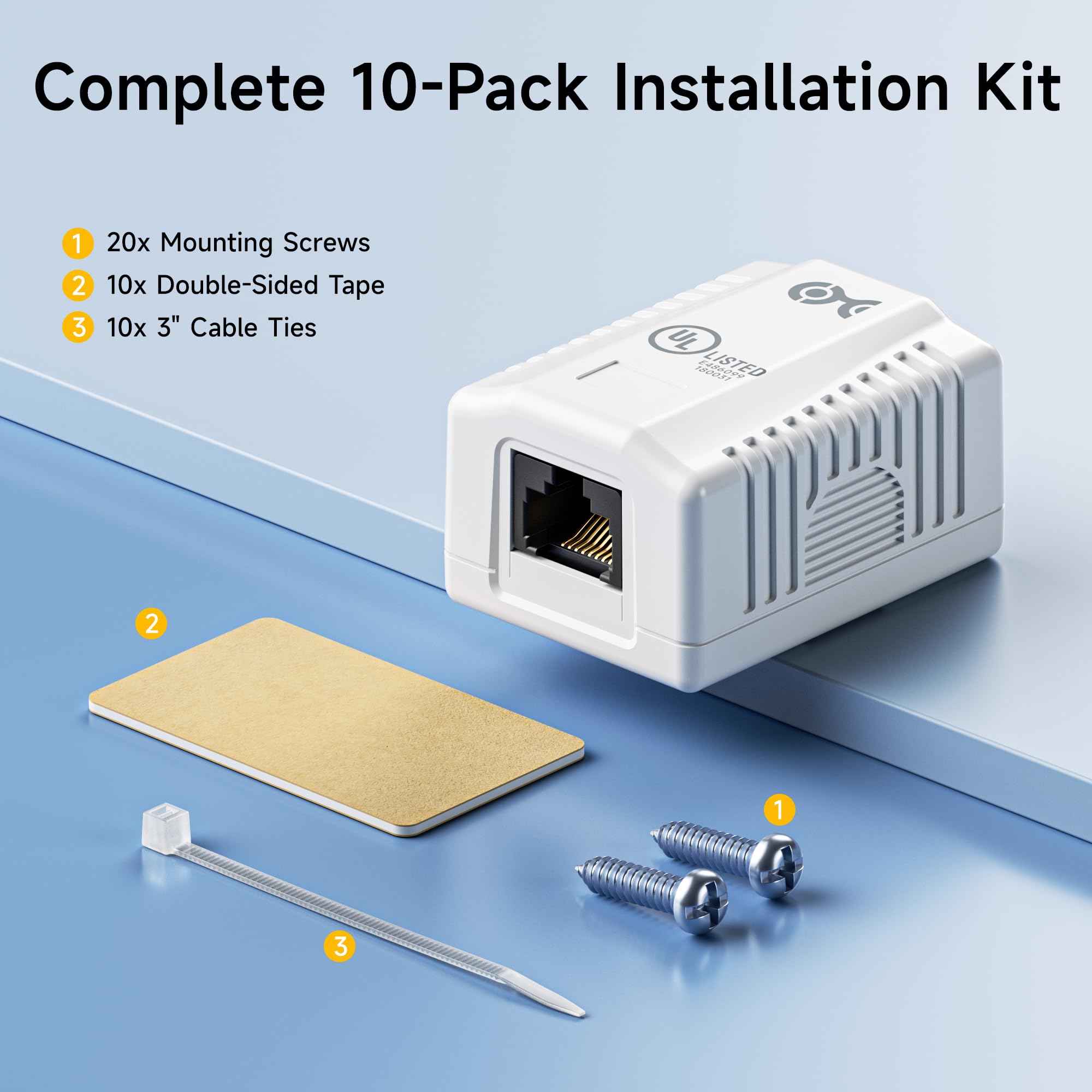 Cable Matters Lot de 10 boîtiers de Montage en Surface RJ45 Cat6 homologués UL – 1 Port en Blanc (boîtier de Montage Ethernet Cat6)