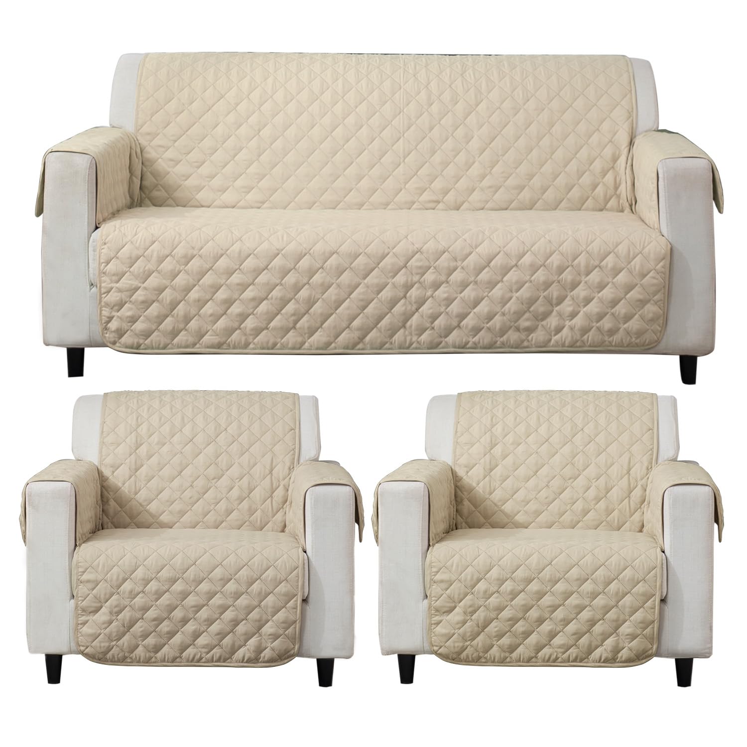 HOKIPO Quilted Sofa Mat for 5 Seater 3+1+1 with Pockets on Armrest Cover, Beige (AR-4663-M2*2 + AR-4665-M2)-image-39