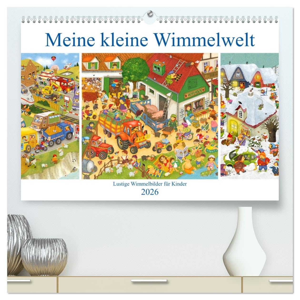 Meine kleine Wimmelwelt (hochwertiger Premium Wandkalender 2026 DIN A2 quer), Kunstdruck in Hochglanz: Lustige Wimmelbilder für Kinder (CALVENDO Spass)