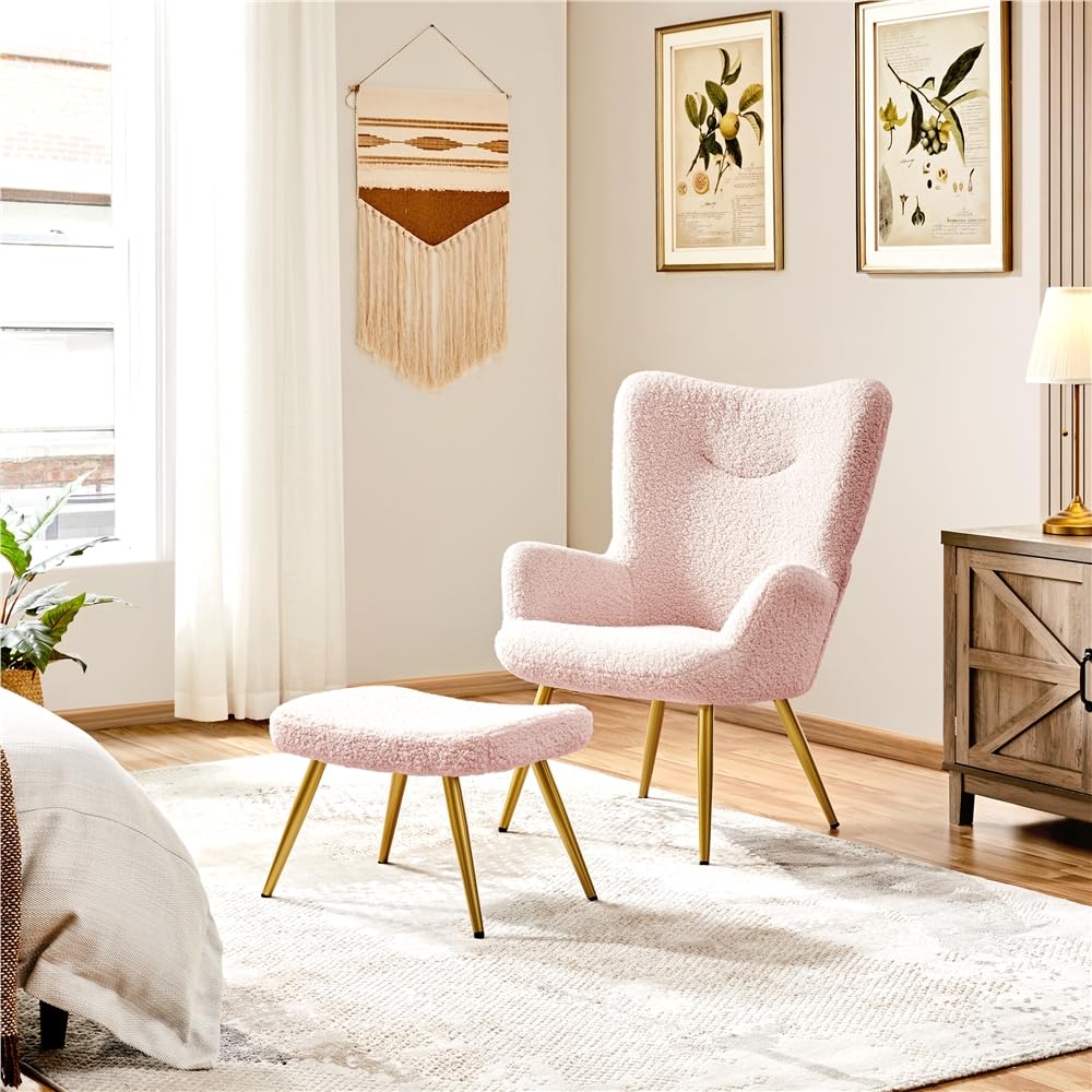 Yaheetech Ohrensessel mit Hocker Polyester-Bezug – Bild 3