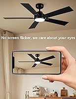 Vista 4 de Modern Ceiling Fans with Lights - 52 inch Black Outdoor Ceiling Fan with Light and Remote, Reversible DC Motor, 6-Speed Quiet 3CCT LED Dimmable for