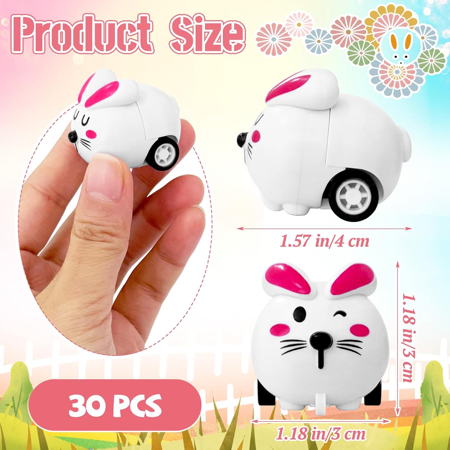 OJYUDD 30 Pcs Easter Bunny Pull Back Cars,Mini Rabbit Car,Mini Bunny Cars for Adult,Easter Basket Stuffers,Easter Egg Stuffers