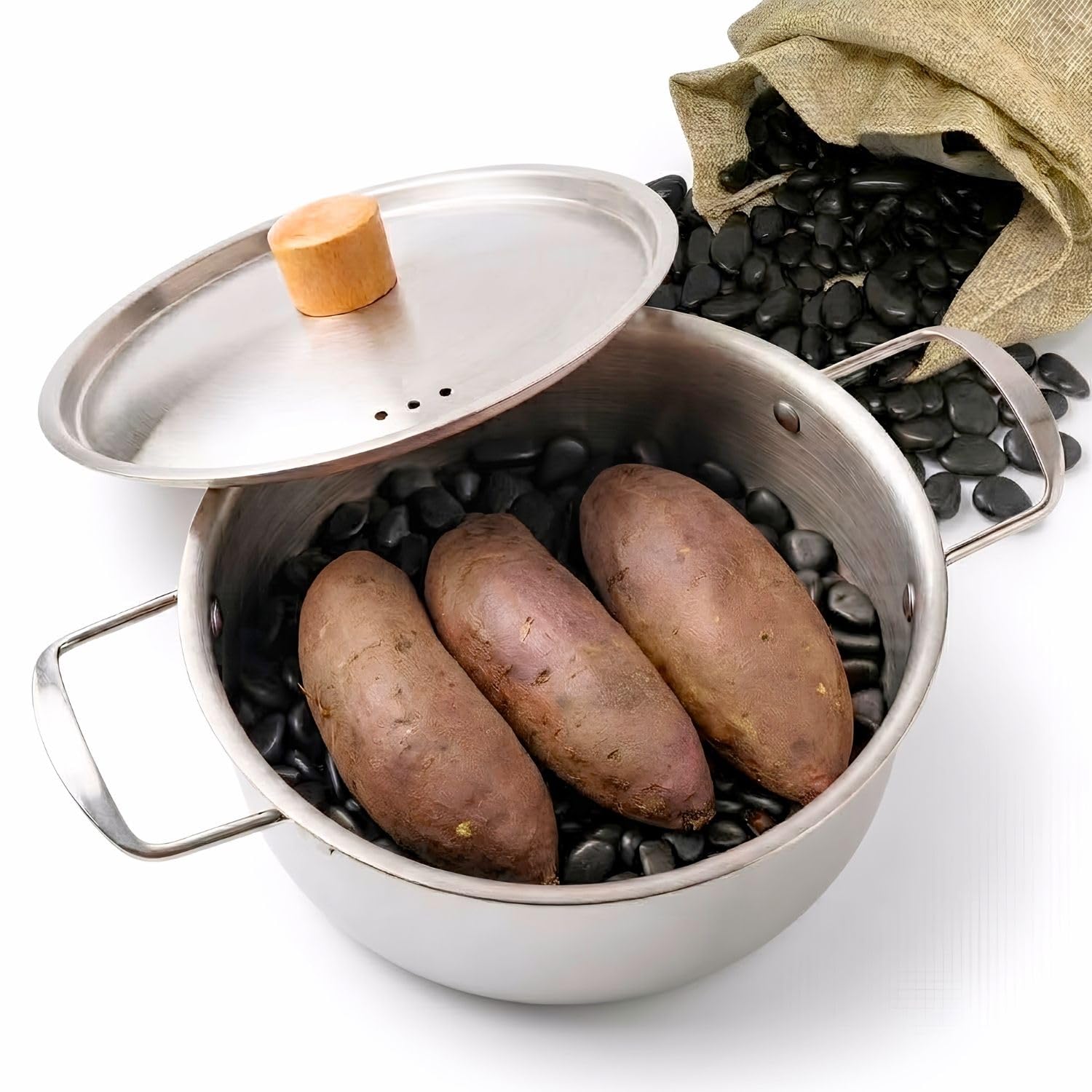 Amazon.co.jp: GRANDOOR 焼き芋鍋 石焼き芋鍋 セット 天然黒石付 22cm