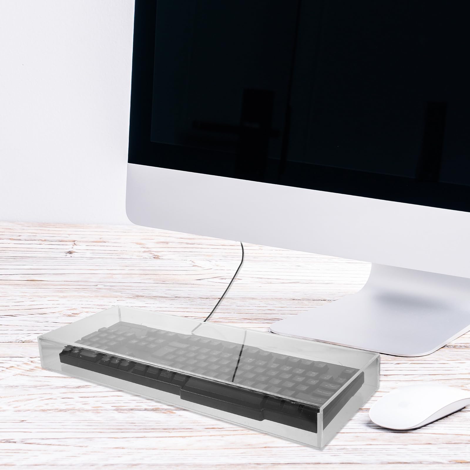 Angoily Funda Acrílica para Teclado y Antipolvo, Tamaño Mediano Ampliado 475x175x48 Mm, Protección para Teclado Mecánico Escritorio, Uso Doméstico y Oficina, Transparente