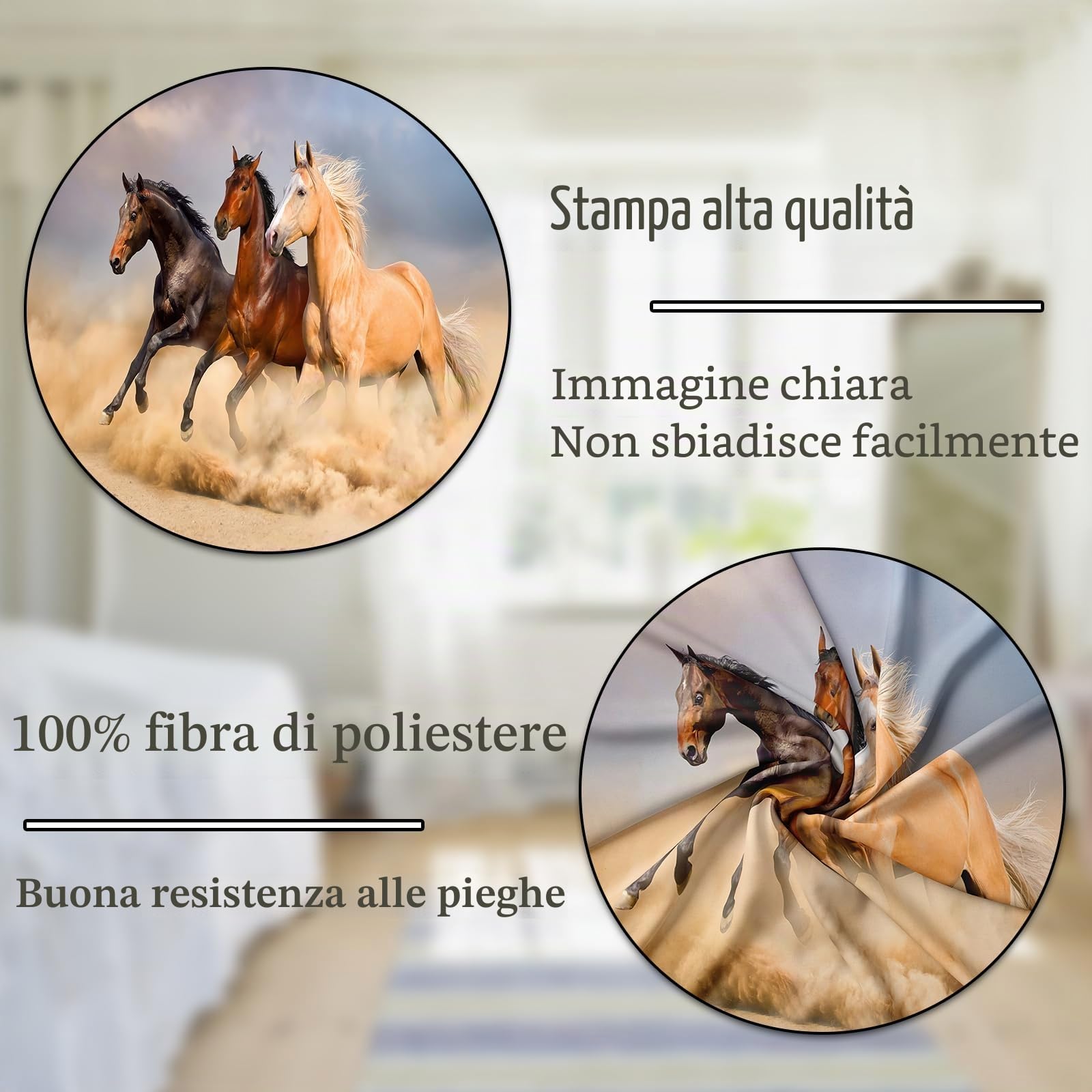 Copripiumino cavallo 220x240 cm,copripiumino stampa cavalli con Cerniera, con 2 federe 50x75 cm，cavallo 1：220x240cm