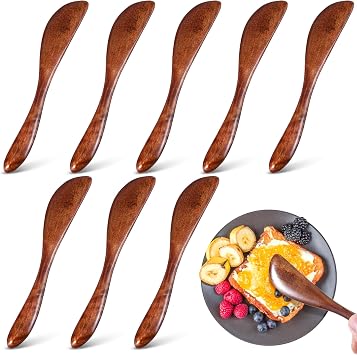 8 PCS Wooden Knife, Butter Knife, Butter Spreader Sandwich Condiment Cheese Spreader Knives,Thickened Solid Wood & Comfortable Feel for Kitchen Restaurant