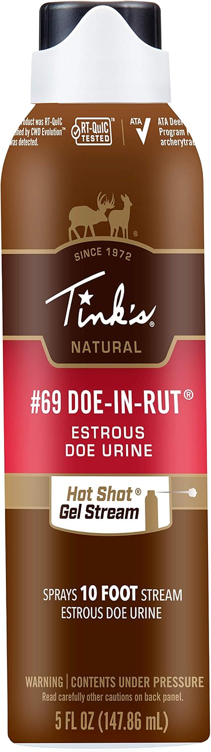Tink's Estrous Gel Stream #69 Doe-in-Rut | 5 Fl Oz Spray Bottle | Deer Attractant, Hunting Accessories, Doe Estrus, Deer Scent | 10 Foot Spray Gel Stream | Secure Locking Cap