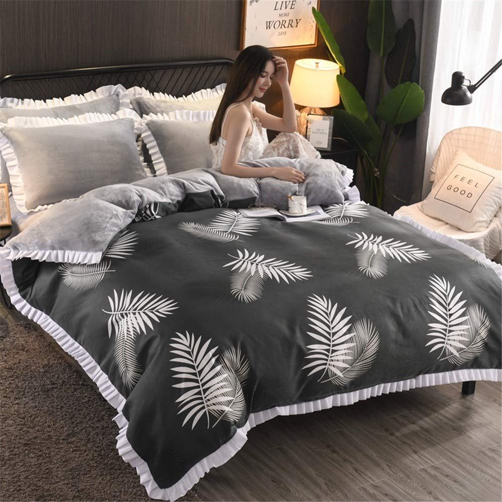 TSZRJ Thicken Duvet Cover Flannel + Cotton Twin Simple Printing Warm in Winter Child Soft Breathable Adult Comforter Cover King Zipper Closure for Single DoubleK-160x210cm(63x83inch)