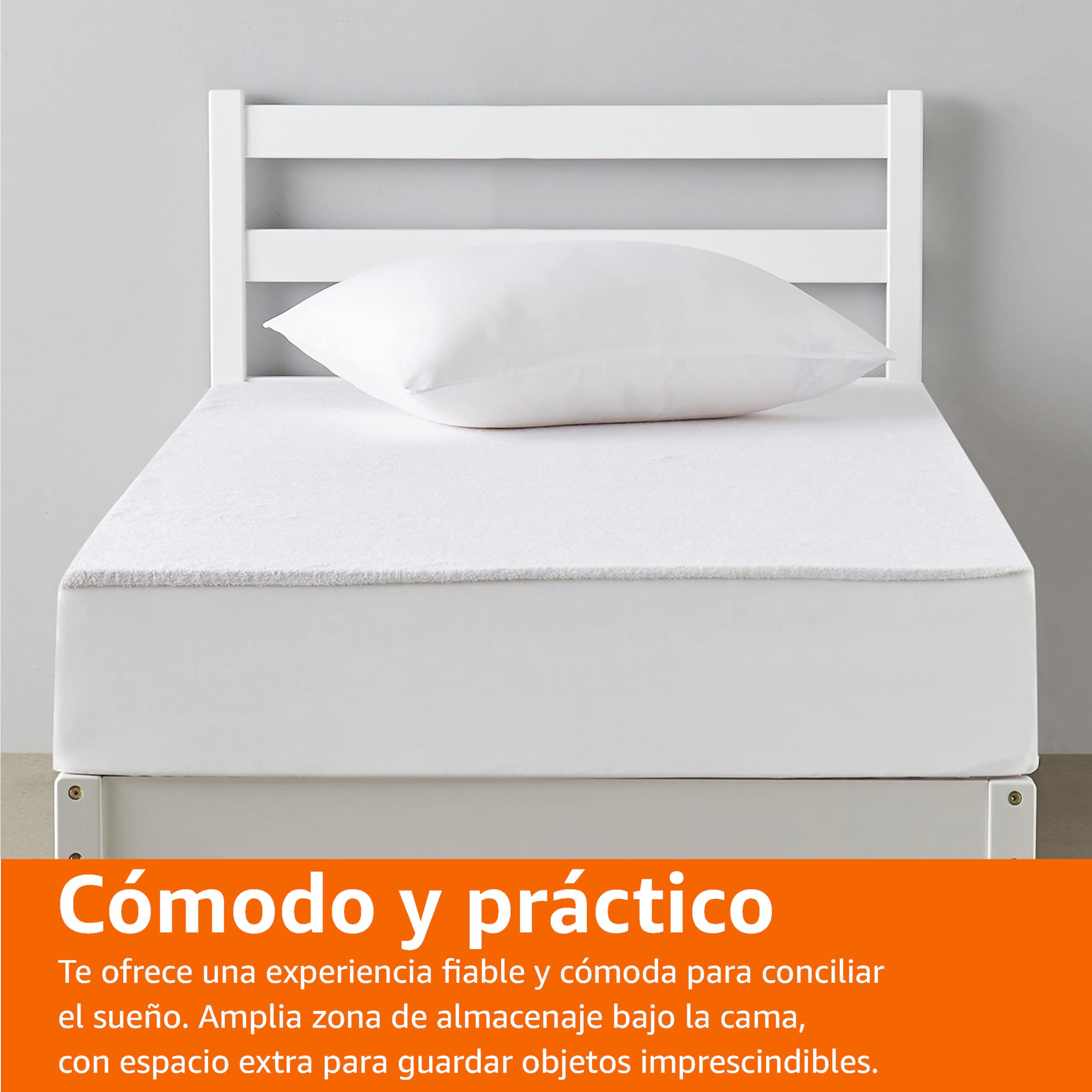 Amazon Basics Base de cama con plataforma de madera de pino maciza con cabecero acanalado, moderno, fácil de montar, para niños, individual, Blanco, 90 x 190 x 88 cm