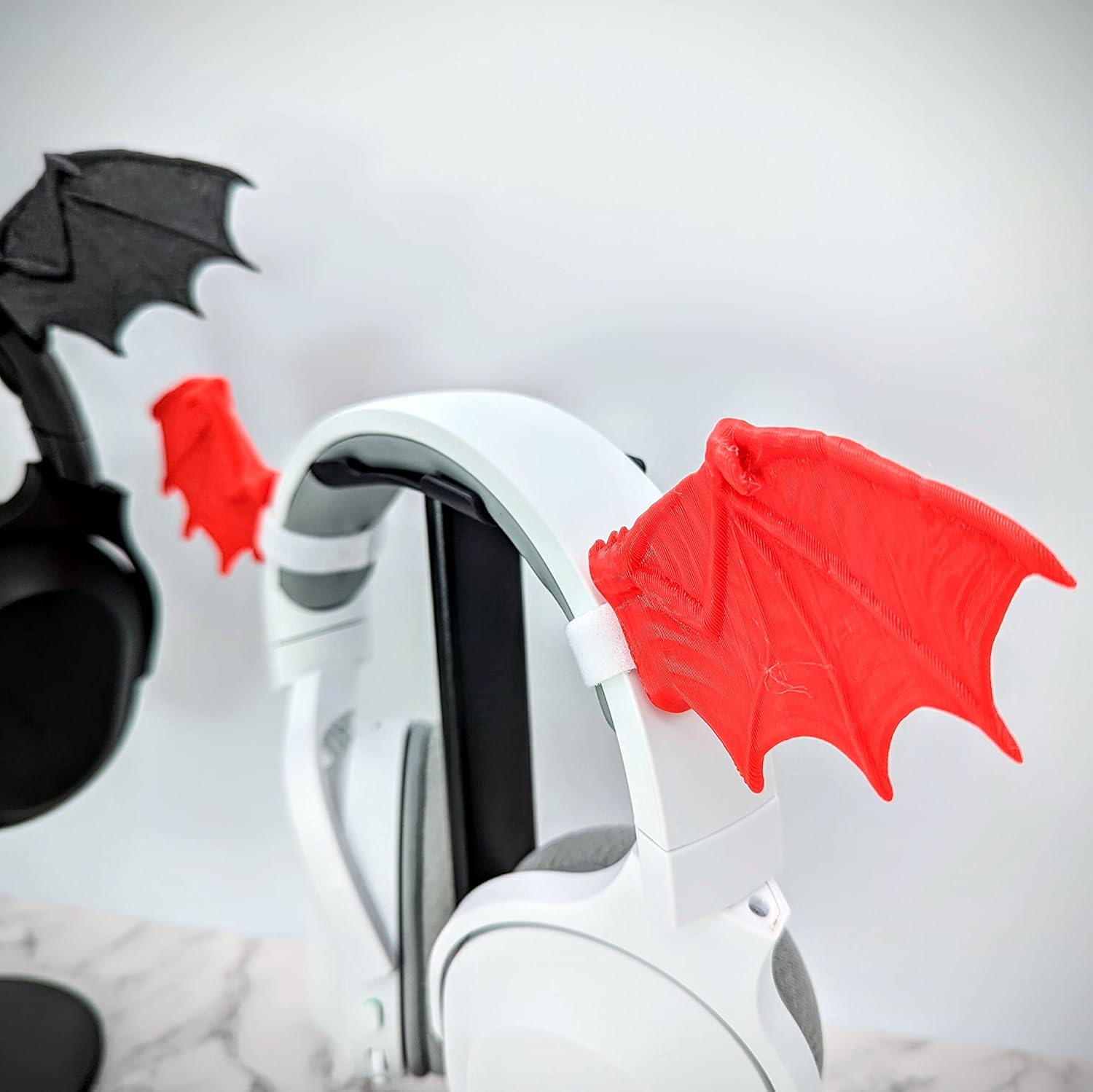 BeamTeam3D Bat Wings for Headphones - Bat Headphone Attachment in Various Colors with Self Fastener - Cosplay Bat Ears for Gamers and Streamers (Set of 2) (Sparkle Black)