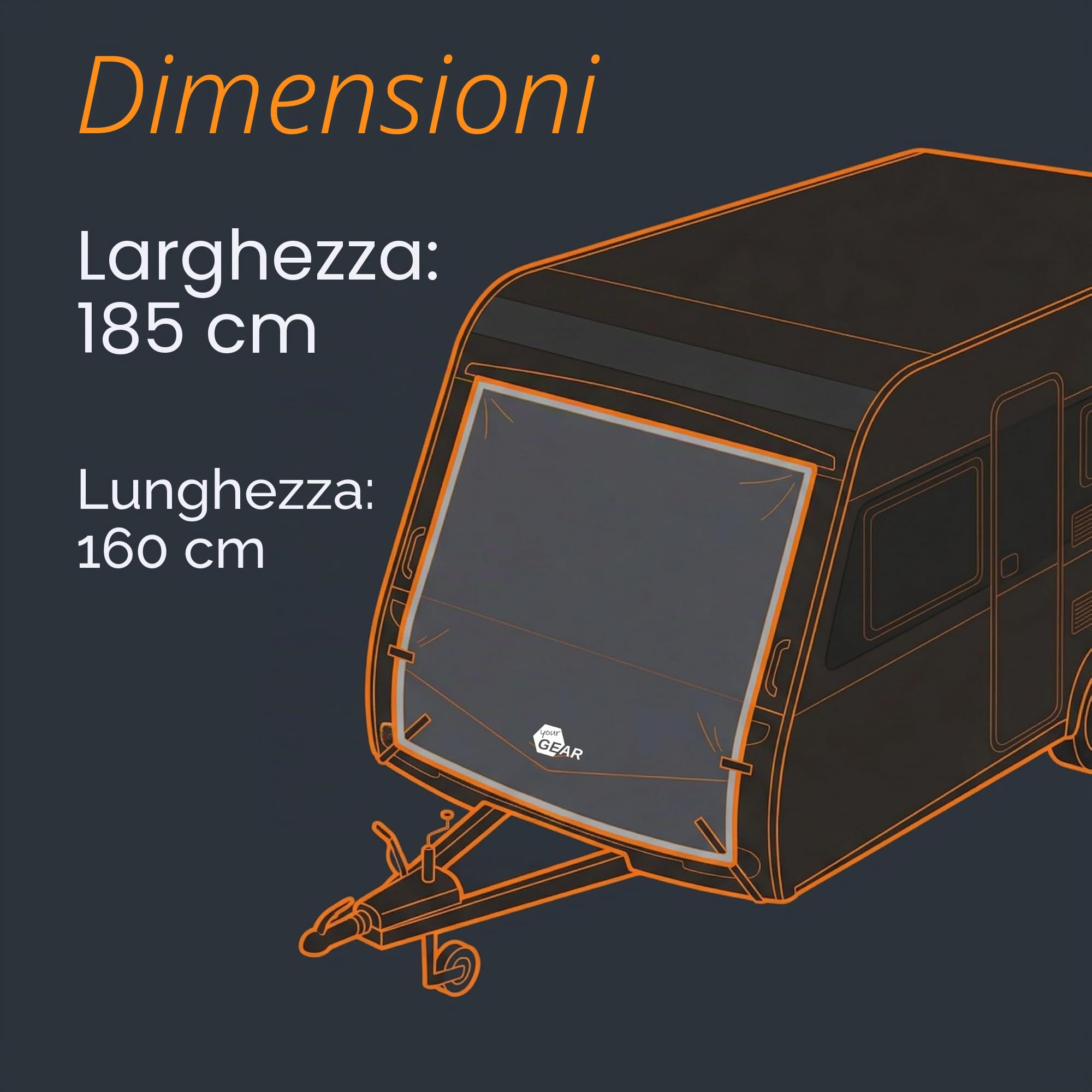 your GEAR Telo di Copertura per Roulotte Termico – Telo di Protezione Anteriore e Posteriore di Alta Qualità 185x160 cm, Telo Protettivo per Roulotte Resistente all'Inverno, Protezione UV & Grandine