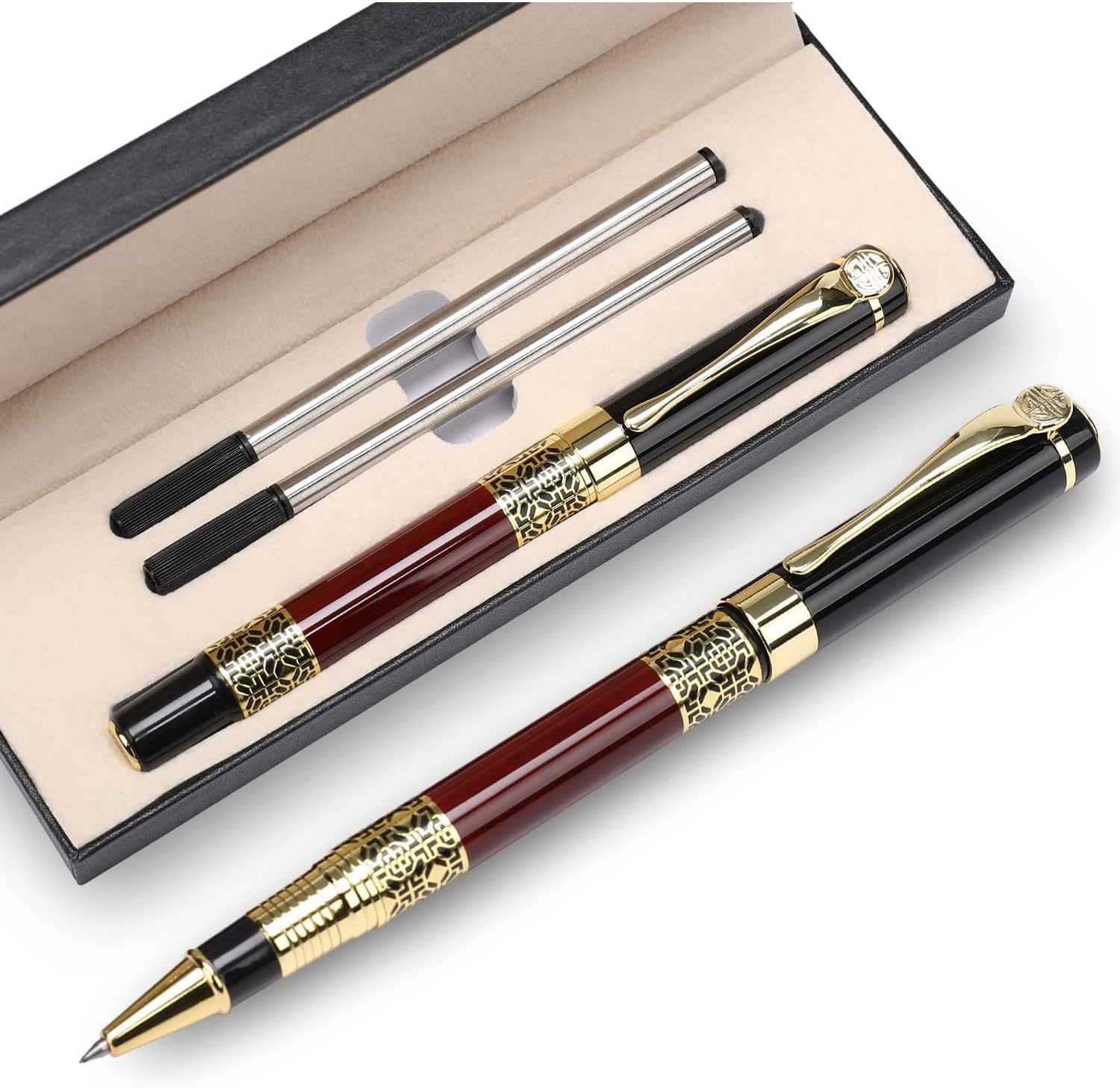 Expert Ballpoint Pen Kermesinus with Chrome Trim Luxury, Ballpoint Line 0.5mm Tip Come with 2 Pieces Black Ink Refill, Nice BallPens Classy Gift Box for Student, Executive, Office (Kermesinus)