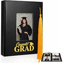 Gersoniel 2026 Graduation Photo Albums with 200 Pockets Leather Cover 4x6 Picture Featuring Cutouts for Tassel Graduation Photo Memory Scrapbook Book Holds Gift for Senior High School College Graduate