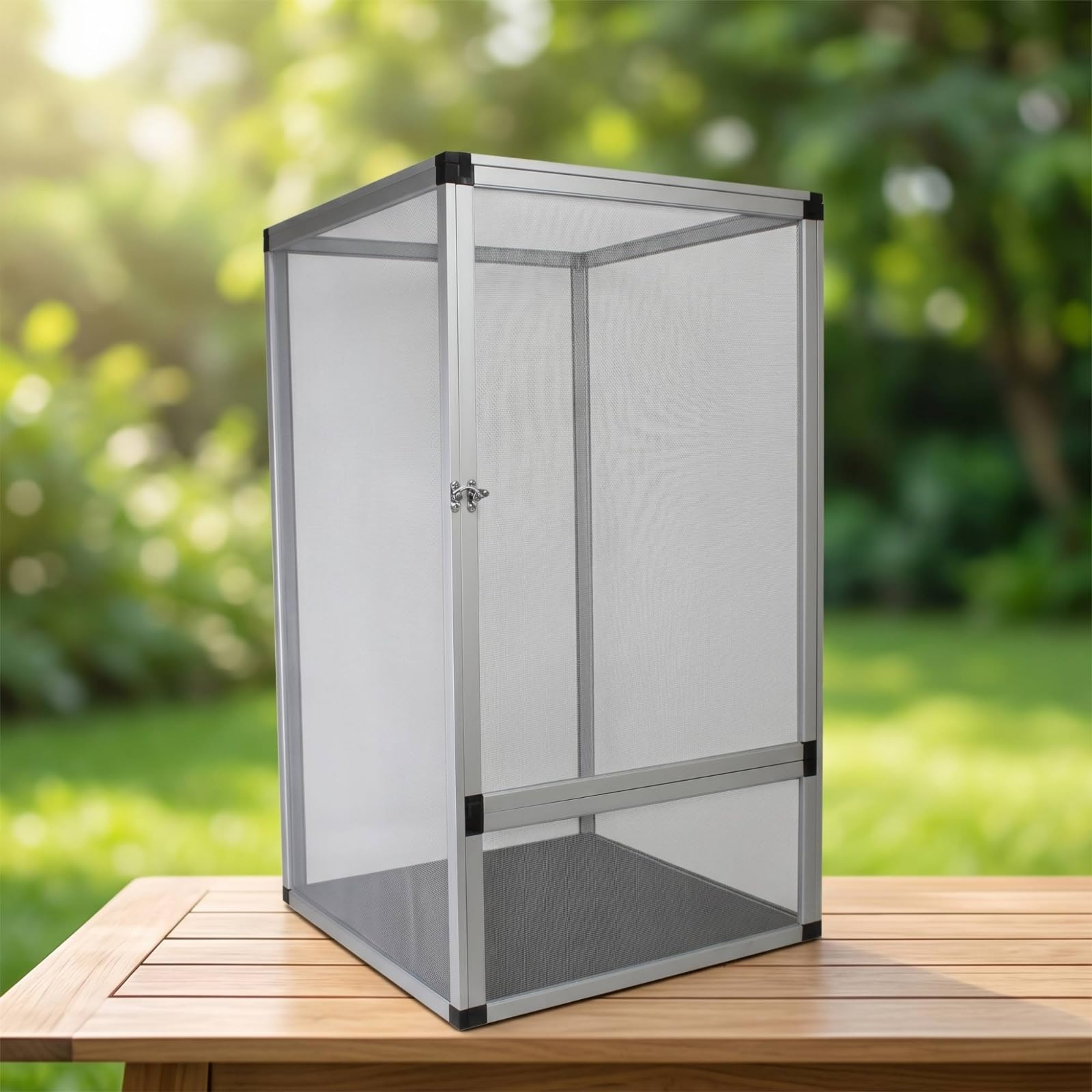 Terrario de Reptiles en Aluminio Jaula Acuario Vivario Diseño de Malla en Cuatro Lados para Aireación y Control de, Array, Plateado, Puerta De Malla Plateada 42 42 66cm