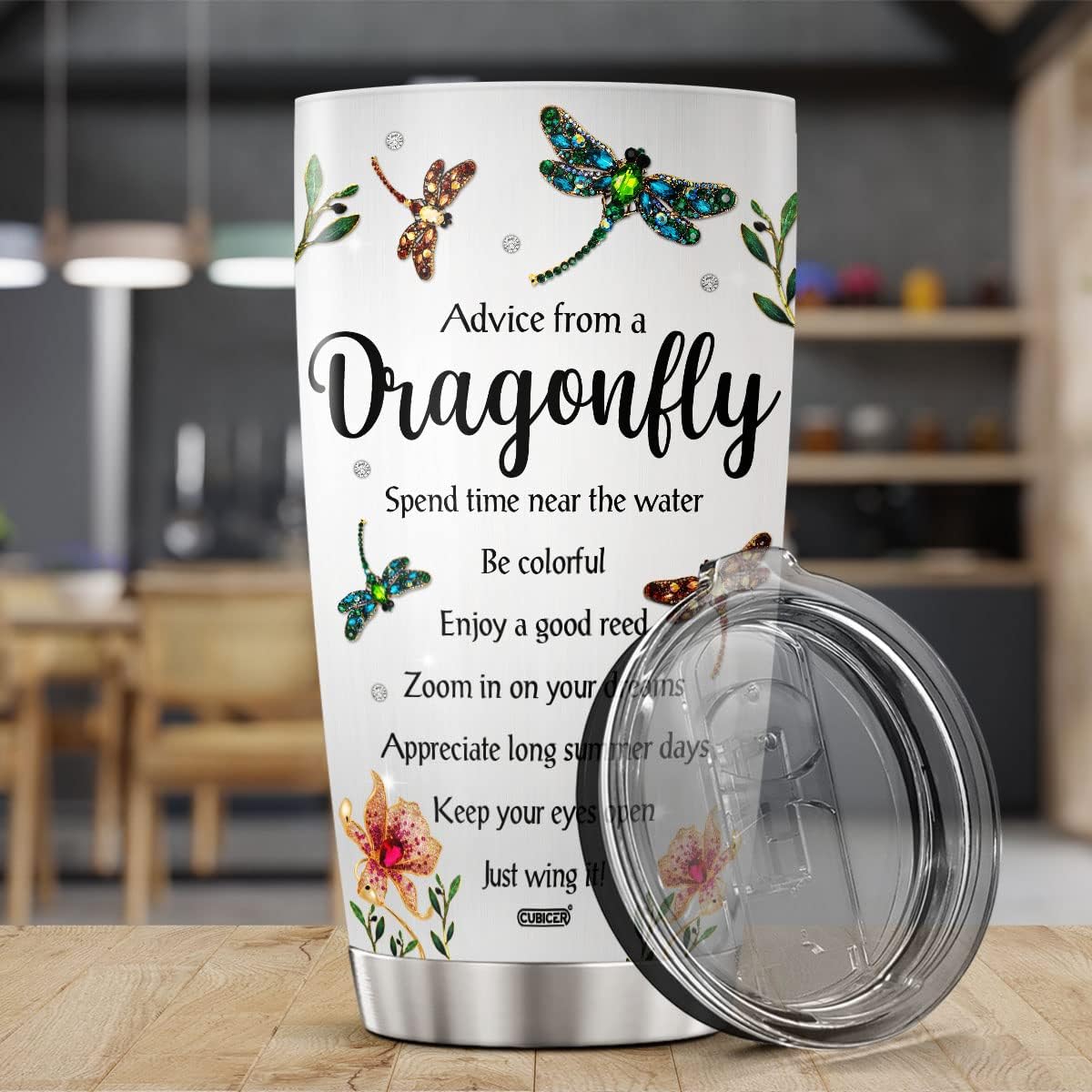 CUBICER Dragonfly Jewelry Style Tumblers Coffee Stainless Steel Tumbler 20 Oz Cup Mug Dragonfly Glasses Drinking Insulated Travel Mugs Dragonflies Gifts For Women On Birthday - Image 3