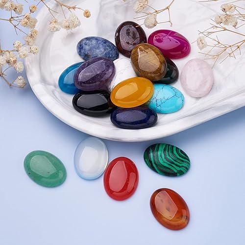 Miniatura 7 de Fashewelry 36 cabujones ovalados de piedras preciosas de cristal curativo de 0.984 x 0.709 in, parte trasera plana surtida, natural y sintética,
