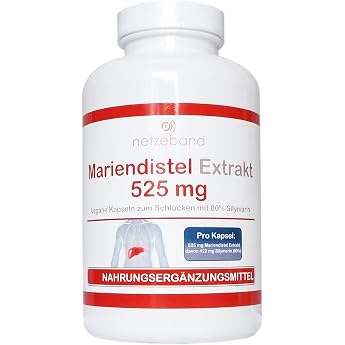 Milk Thistle Extract Vegetarian Capsules 525 mg   80% Silymarin 420mg   200   Free from Trennmitteln and F llstoffen   Detox by Silymarin
