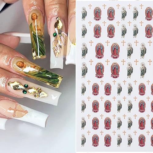 Miniatura 3 de 2 hojas de calcomanías de uñas de Virgen María retro Virgen de Guadalupe decoración de uñas de San Judas accesorios para uñas acrílicas