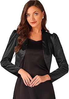 Satin Bolero Shrugs for Women's Open Front Ruched Long Sleeves Cropped Shrug - Buy now
