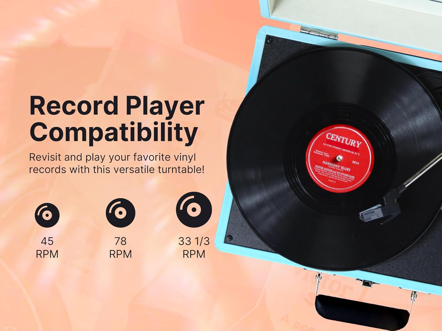VICTOR Metro 3-Speed Portable Suitcase Turntable Record Player with Dual Bluetooth in & Out and Built-in Stereo Speakers, Red (VSRP-800-RD)