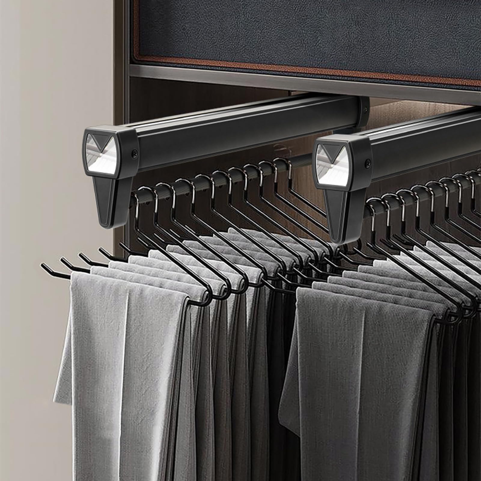 Barra De Percha De Ropa Extensible para Guardarropa,Robusto Barra Armario Ropero, Accesorios para Armario Dormitorio, Extraíble Corredera Percha Extensible,Negro,450mm