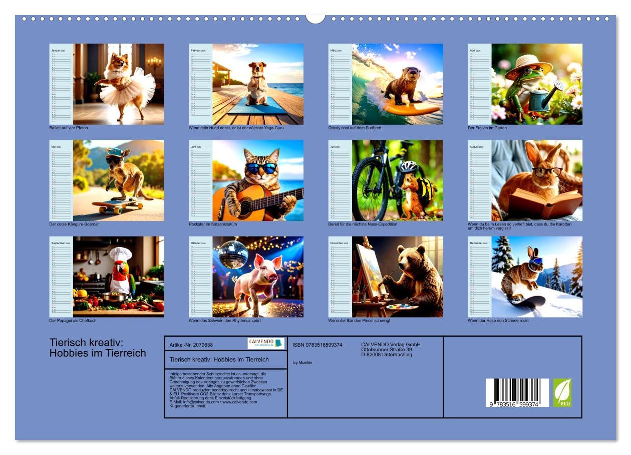 Tierisch kreativ: Hobbies im Tierreich (hochwertiger Premium Wandkalender 2026 DIN A2 quer), Kunstdruck in Hochglanz: Lachen garantiert! Unser ... Freizeit mit Stil genießen! (CALVENDO Spass)