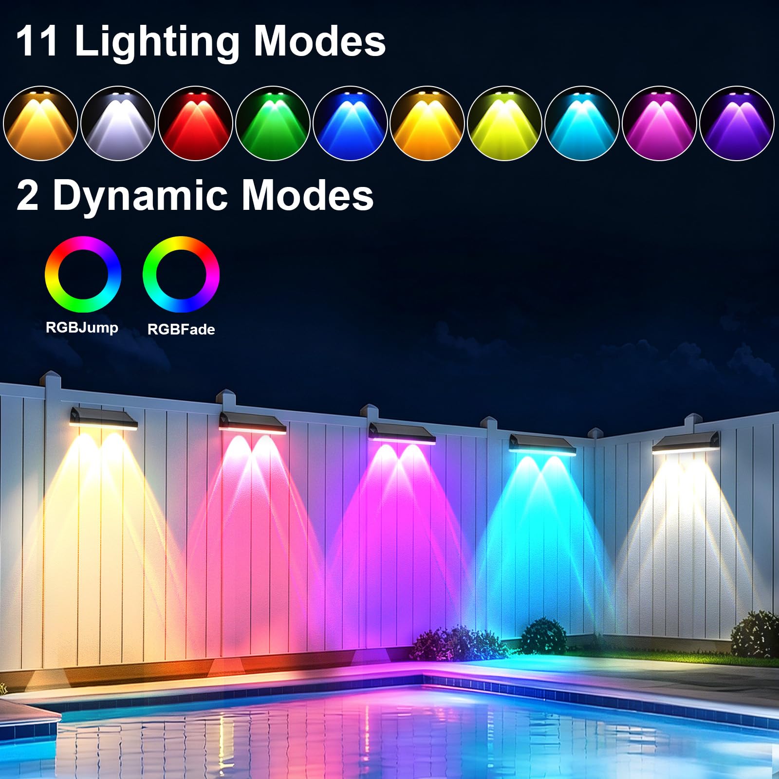 Luz Solar Exterior Jardin, Focos LED Exterior Solares Impermeables IP65 con 13 Modos de Iluminacion, Aplique Solar Exterior Pared para Garaje, Patio y Decoracion（4PCS）